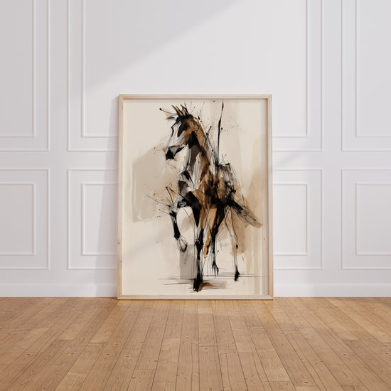 Poster Cheval abstrait - Élan noir et beige en pleine course — Vierge - living-room