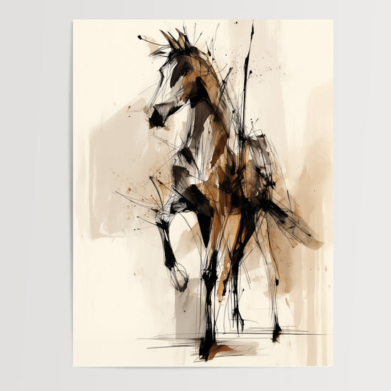 Poster Cheval abstrait - Élan noir et beige en pleine course — Vierge - poster-presentation-produit