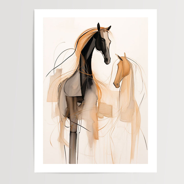 Poster Cheval abstrait - Silhouette libre et mouvement suspendu — Vierge - poster-presentation-produit — passe-partout blanc