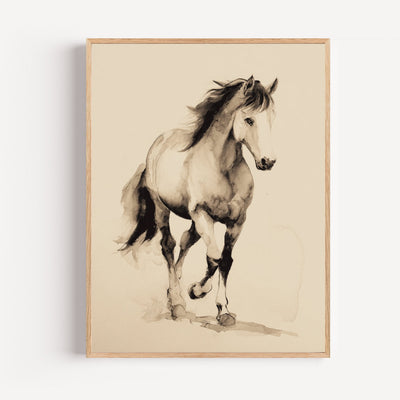 Poster Cheval aquarelle - Élan monochrome en noir et blanc