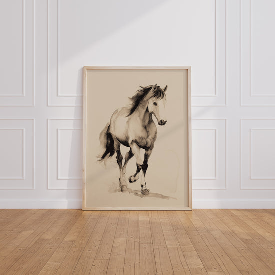 Poster Cheval aquarelle - Élan monochrome en noir et blanc — Vierge - living-room