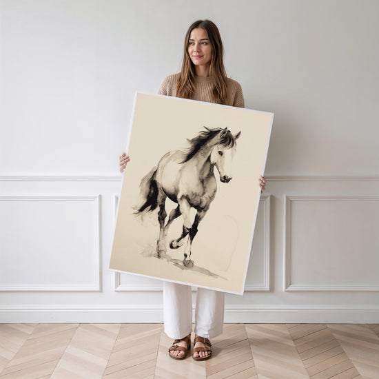 Poster Cheval aquarelle - Élan monochrome en noir et blanc — Vierge - poster-femme-debout