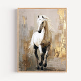 Poster Cheval blanc - Élan et grâce aux reflets beige et or