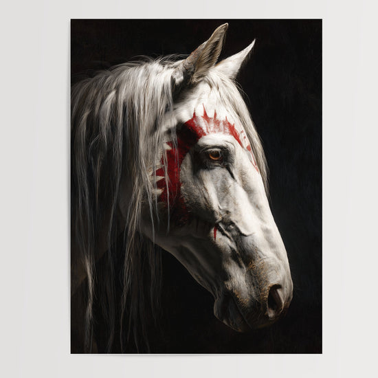 Poster Cheval blanc - Regard mystique et esprit guerrier — Vierge - poster-presentation-produit
