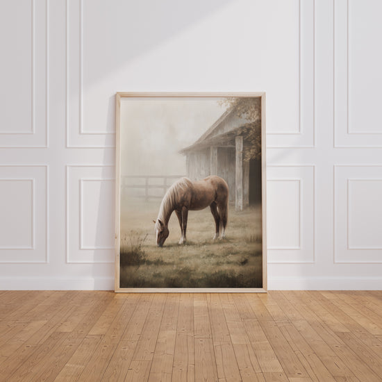 Poster Cheval brun - Douceur d'un matin à la campagne — Vierge - living-room