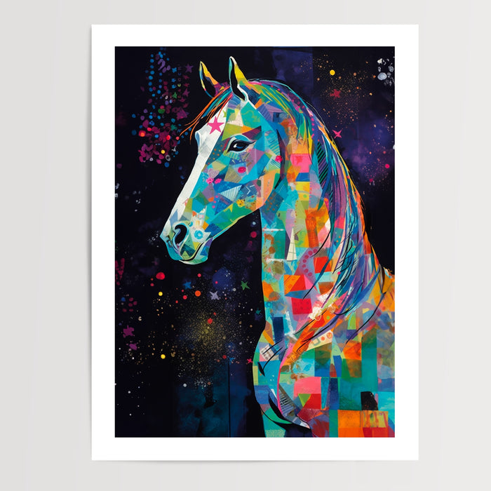 Poster Cheval coloré - Galop joyeux et rêves d'aventure — Vierge - poster-presentation-produit — passe-partout blanc