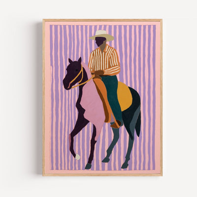 Poster Cheval et cavalier - Silhouette stylisée aux couleurs vives