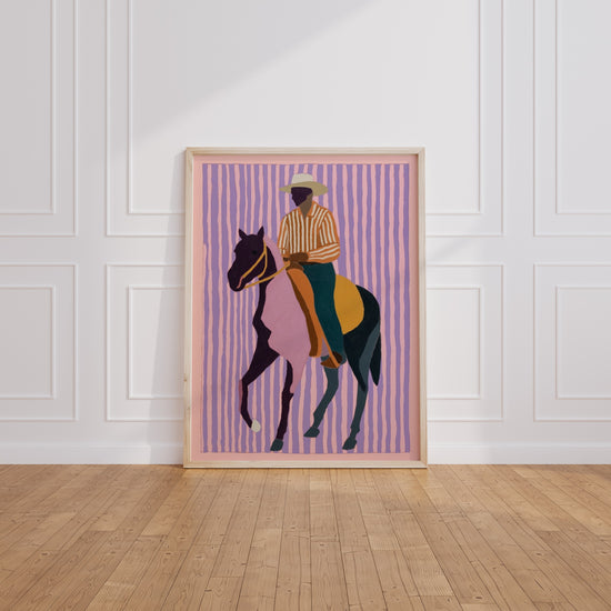 Poster Cheval et cavalier - Silhouette stylisée aux couleurs vives — Vierge - living-room