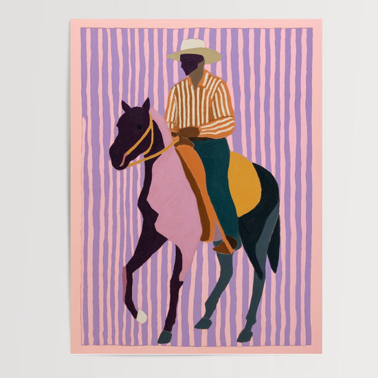 Poster Cheval et cavalier - Silhouette stylisée aux couleurs vives — Vierge - poster-presentation-produit