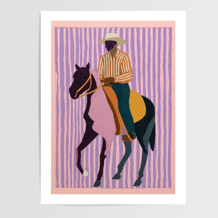 Poster Cheval et cavalier - Silhouette stylisée aux couleurs vives — Vierge - poster-presentation-produit — passe-partout blanc