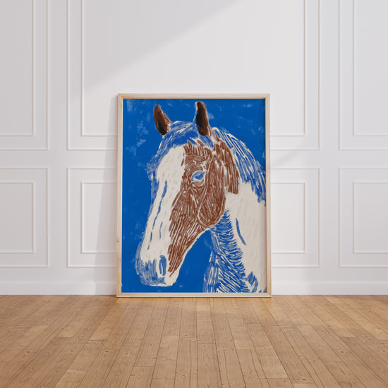 Poster Cheval graphique - Regard bleu et esprit de liberté — Vierge - living-room