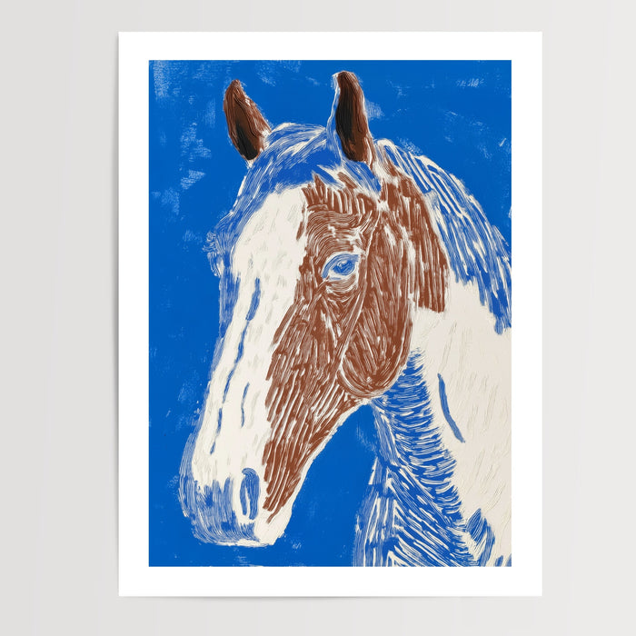 Poster Cheval graphique - Regard bleu et esprit de liberté — Vierge - poster-presentation-produit — passe-partout blanc