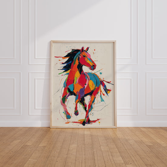 Poster Cheval pop art - Une explosion de couleurs en plein galop — Vierge - living-room