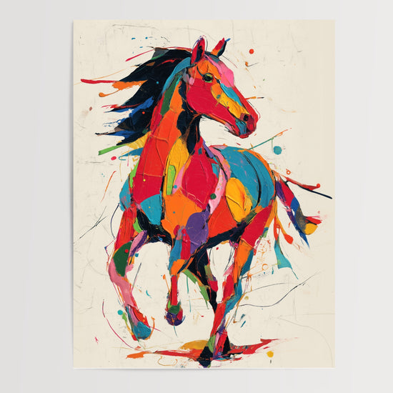 Poster Cheval pop art - Une explosion de couleurs en plein galop — Vierge - poster-presentation-produit