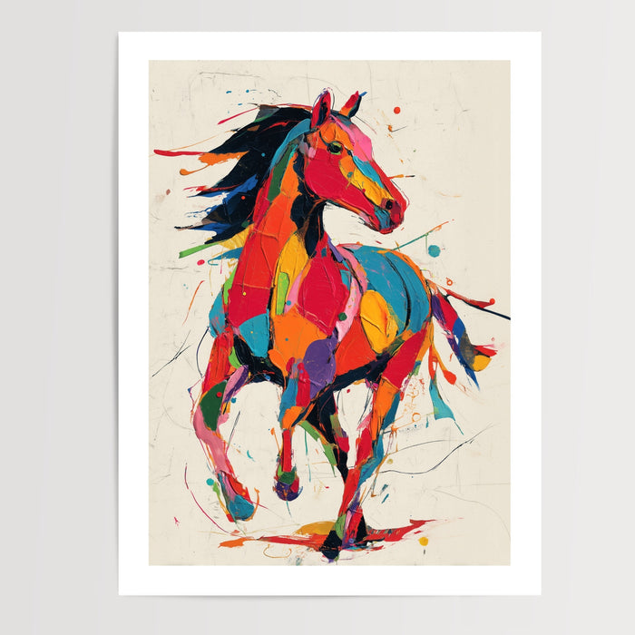 Poster Cheval pop art - Une explosion de couleurs en plein galop — Vierge - poster-presentation-produit — passe-partout blanc