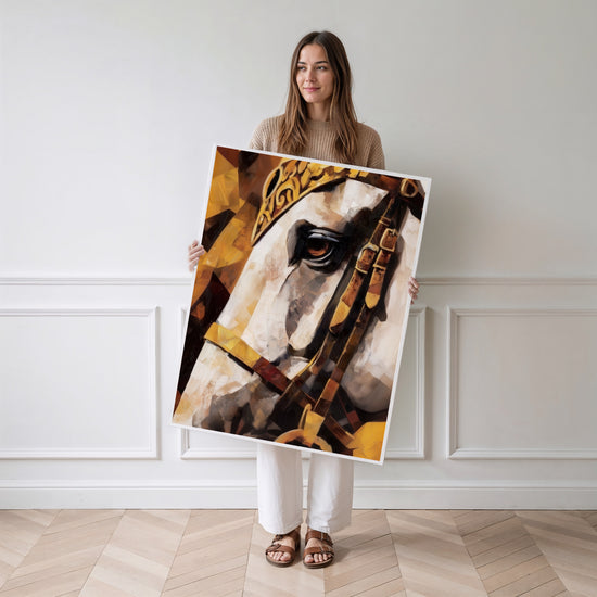 Poster Cheval royal - Noblesse dorée et regard fier — Vierge - poster-femme-debout