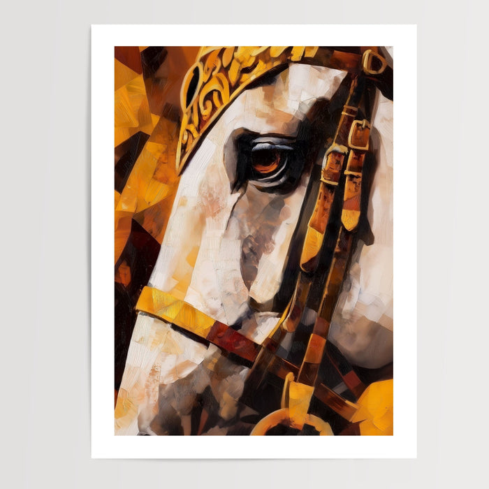 Poster Cheval royal - Noblesse dorée et regard fier — Vierge - poster-presentation-produit — passe-partout blanc