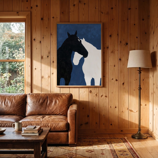 Poster Cheval - Silhouette noire et bleu nocturne — Décor sur-mesure (IA)