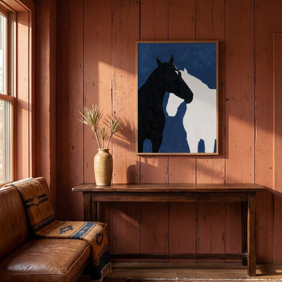 Poster Cheval - Silhouette noire et bleu nocturne — Décor sur-mesure (IA)