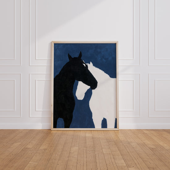 Poster Cheval - Silhouette noire et bleu nocturne — Vierge - living-room