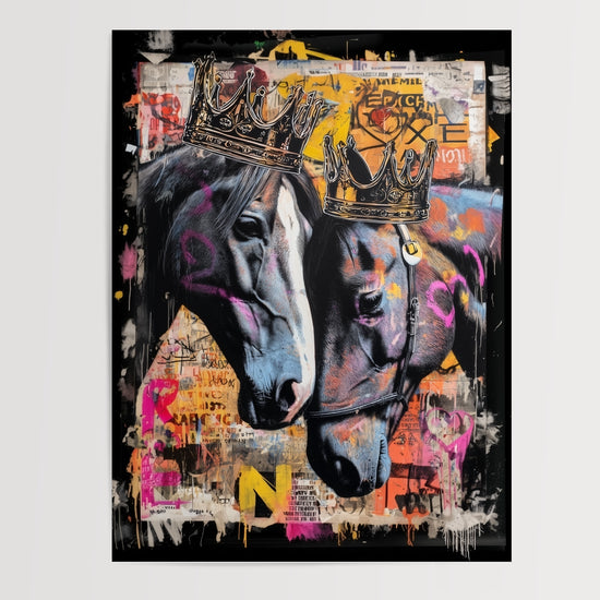 Poster Chevaux couronnés - Graffiti royal et audacieux — Vierge - poster-presentation-produit