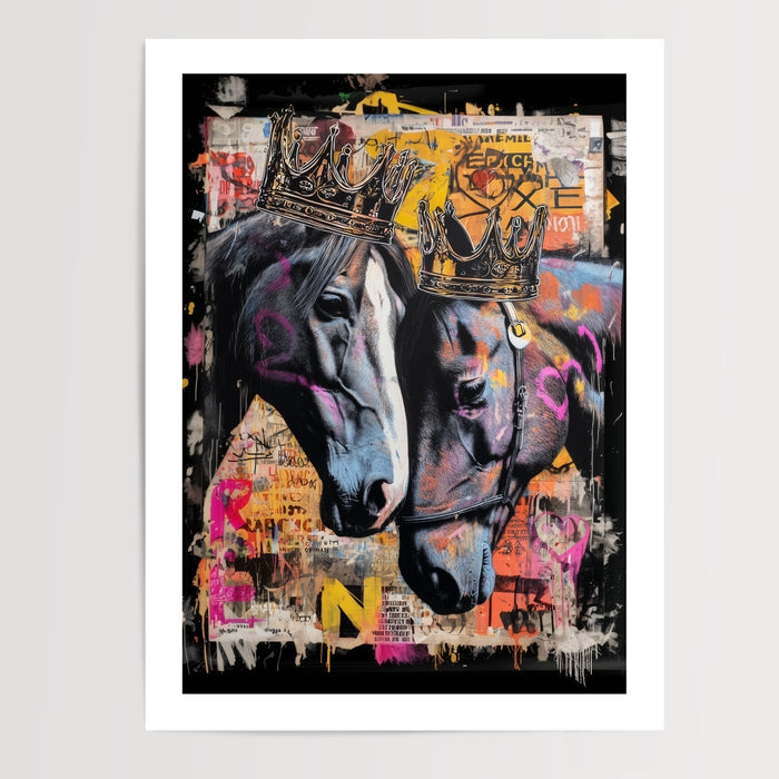 Poster Chevaux couronnés - Graffiti royal et audacieux — Vierge - poster-presentation-produit — passe-partout blanc