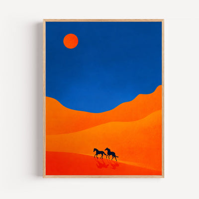 Poster chevaux dans le désert - Ombres sauvages et grands espaces