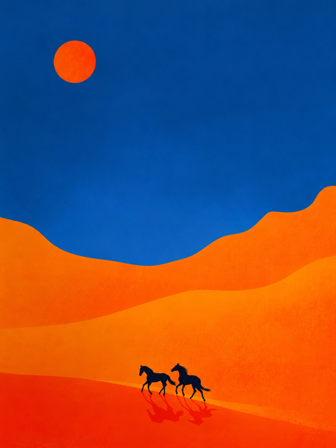 Poster chevaux dans le désert - Ombres sauvages et grands espaces