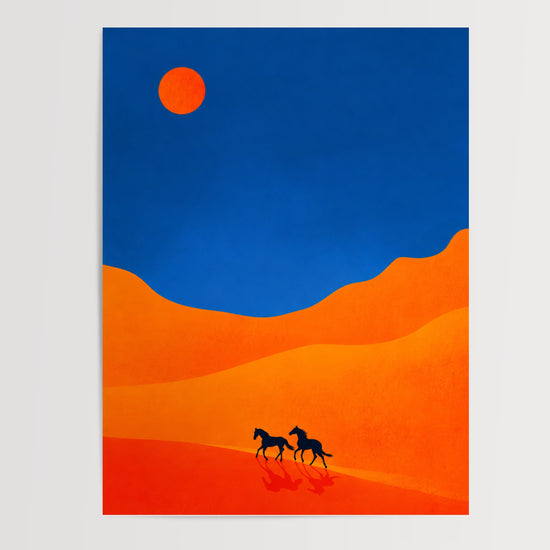 Poster chevaux dans le désert - Ombres sauvages et grands espaces — Vierge - poster-presentation-produit