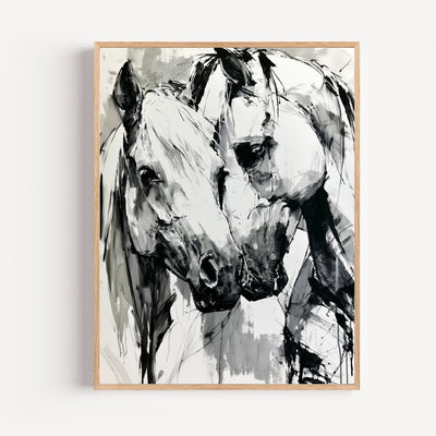 Poster Chevaux noir et blanc - Force tendre et connexion silencieuse