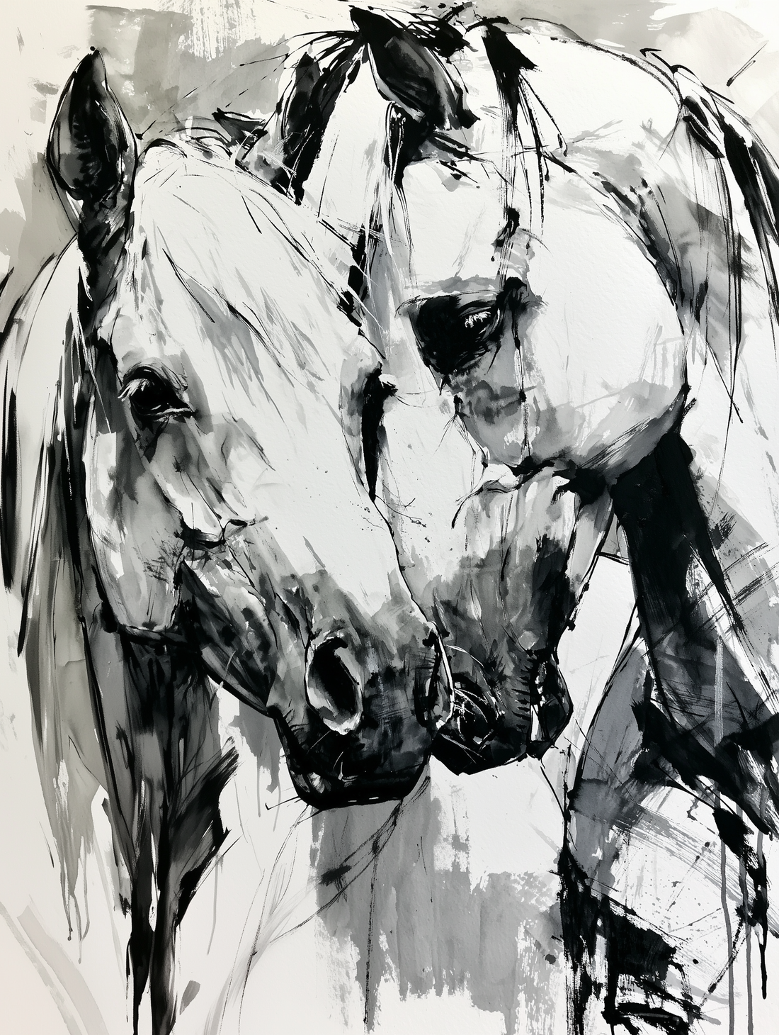 Poster Chevaux noir et blanc - Force tendre et connexion silencieuse