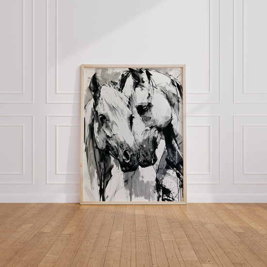 Poster Chevaux noir et blanc - Force tendre et connexion silencieuse — Vierge - living-room