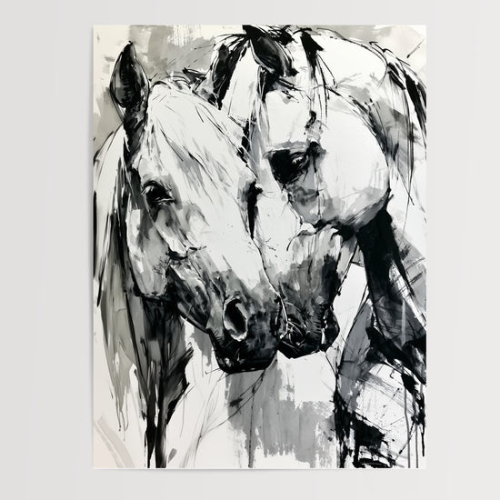 Poster Chevaux noir et blanc - Force tendre et connexion silencieuse — Vierge - poster-presentation-produit