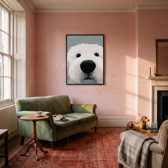 Poster Chien blanc - Compagnon fidèle au regard apaisant — Décor sur-mesure (IA)