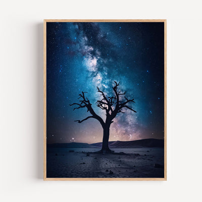 Póster cielo africano estrellado - Árbol solitario bajo la Vía Láctea