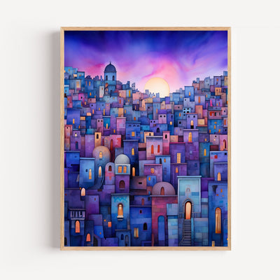 Poster Cité au crépuscule - Toits d'Orient sous les lumières dorées