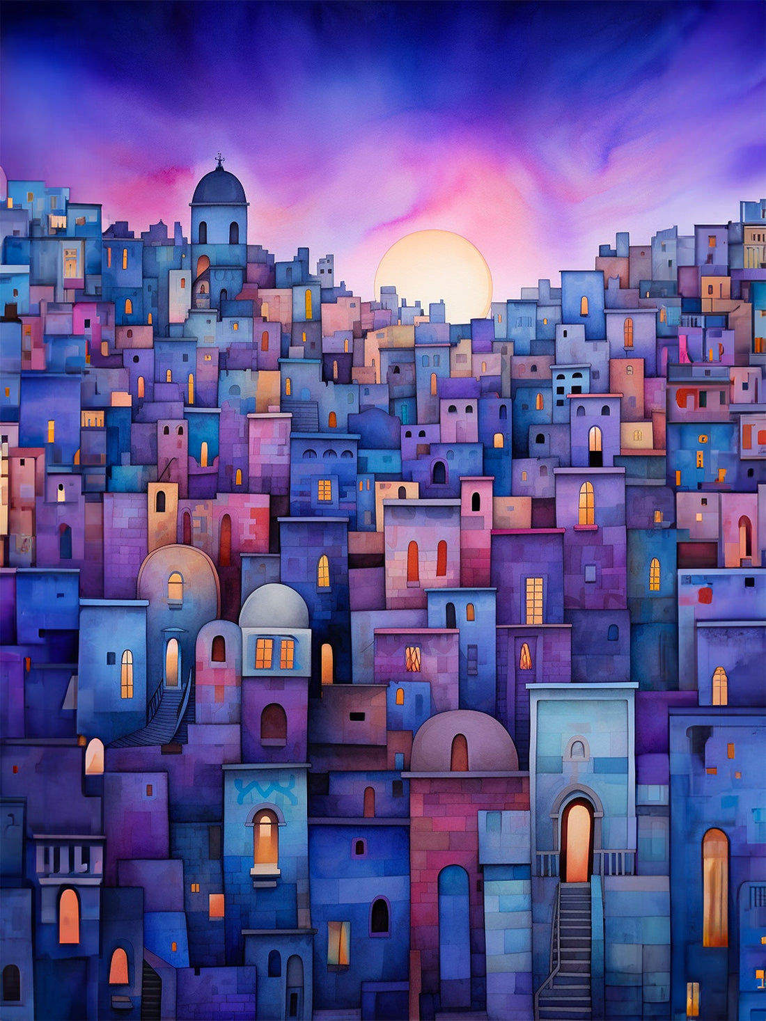 Poster Cité au crépuscule - Toits d'Orient sous les lumières dorées