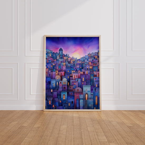 Poster Cité au crépuscule - Toits d'Orient sous les lumières dorées — Vierge - living-room