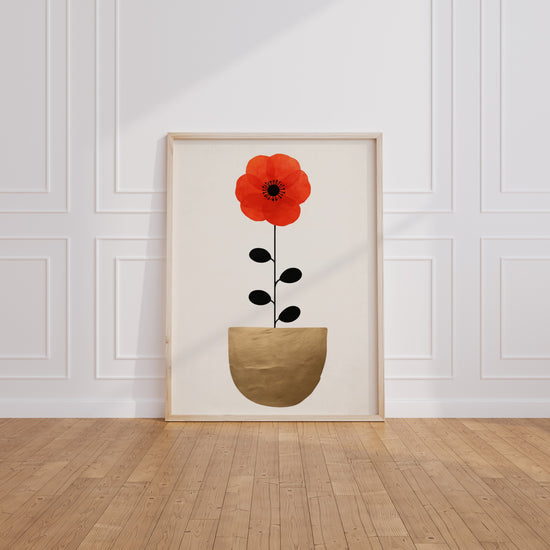 Poster Coquelicot rouge - Fleur éclatante dans un vase doré — Vierge - living-room