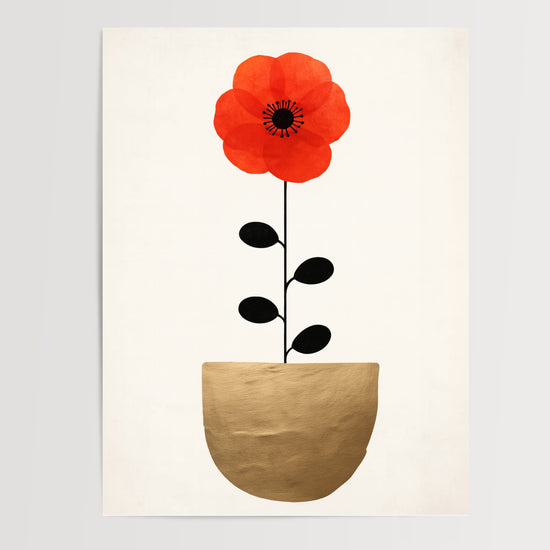 Poster Coquelicot rouge - Fleur éclatante dans un vase doré — Vierge - poster-presentation-produit