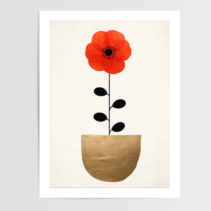 Poster Coquelicot rouge - Fleur éclatante dans un vase doré — Vierge - poster-presentation-produit — passe-partout blanc