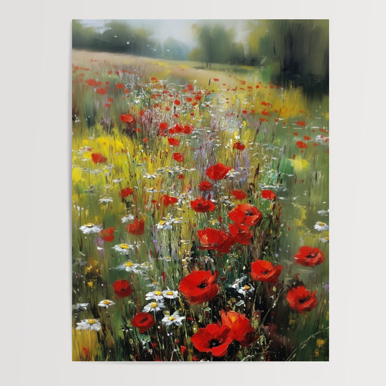 Poster Coquelicots et fleurs sauvages - Un champ rouge baigné de lumière — Vierge - poster-presentation-produit
