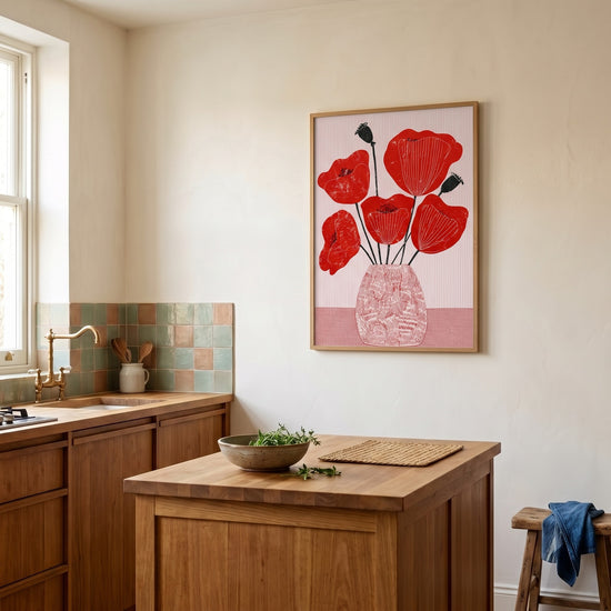 Poster Coquelicots rouges - Énergie graphique et rayures poudrées — Décor sur-mesure (IA)