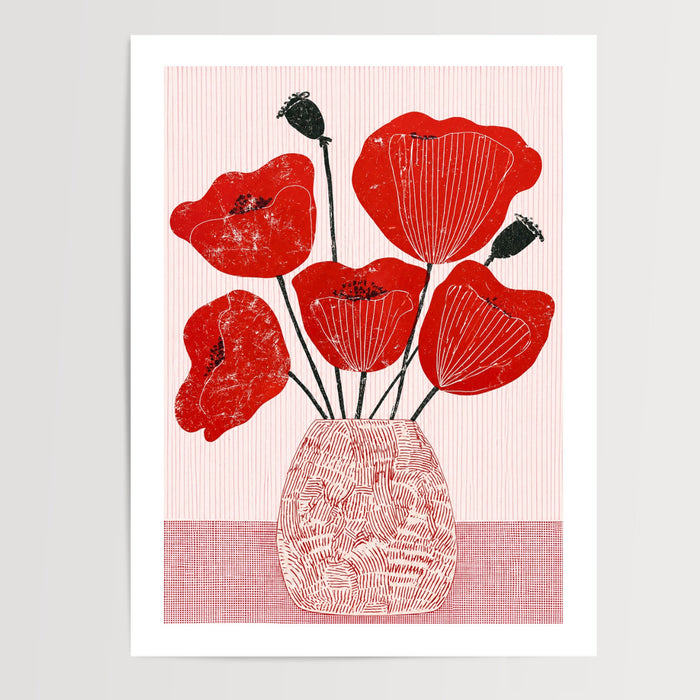 Poster Coquelicots rouges - Énergie graphique et rayures poudrées — Vierge - poster-presentation-produit — passe-partout blanc