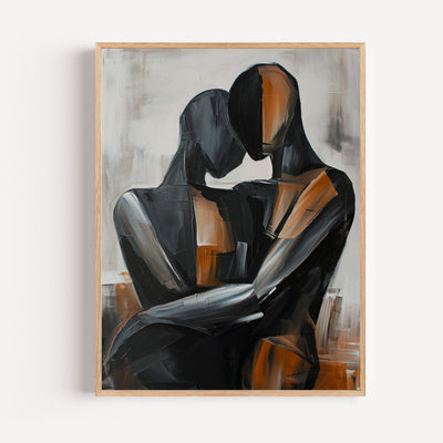 Póster Pareja abstracta - El abrazo dorado de dos almas entrelazadas