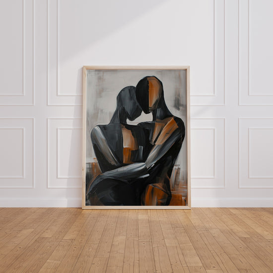 Poster Couple abstrait - L'étreinte dorée de deux âmes enlacées — Vierge - living-room