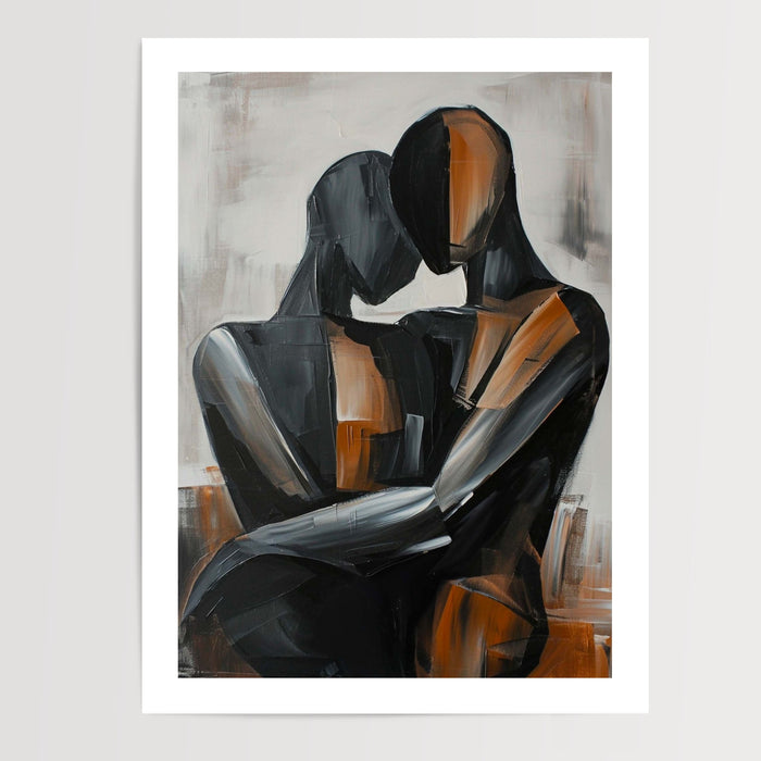 Poster Couple abstrait - L'étreinte dorée de deux âmes enlacées — Vierge - poster-presentation-produit — passe-partout blanc