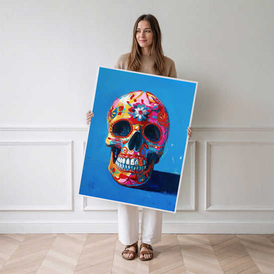 Poster Crâne mexicain - Explosion de couleurs et de caractère — Vierge - poster-femme-debout