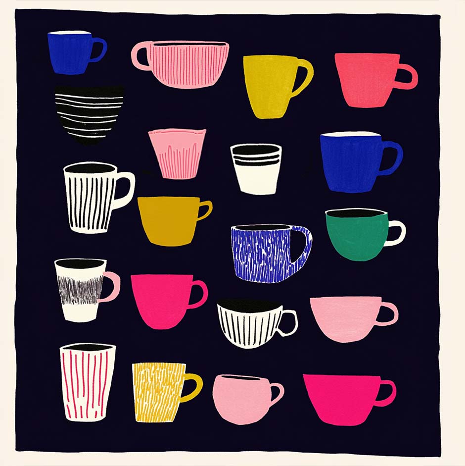 Animated Coffee Mugs Canvas Print – Cheerful Kitchen Wall Art