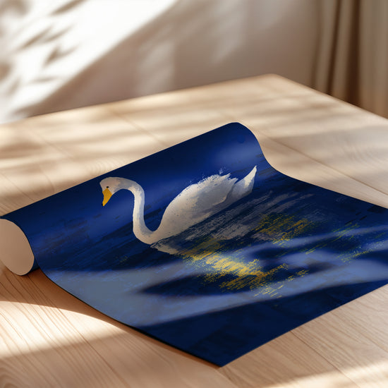 Poster Cygne blanc - Sérénité glissée sur un lac bleu nuit — Vierge - poster-enroullé